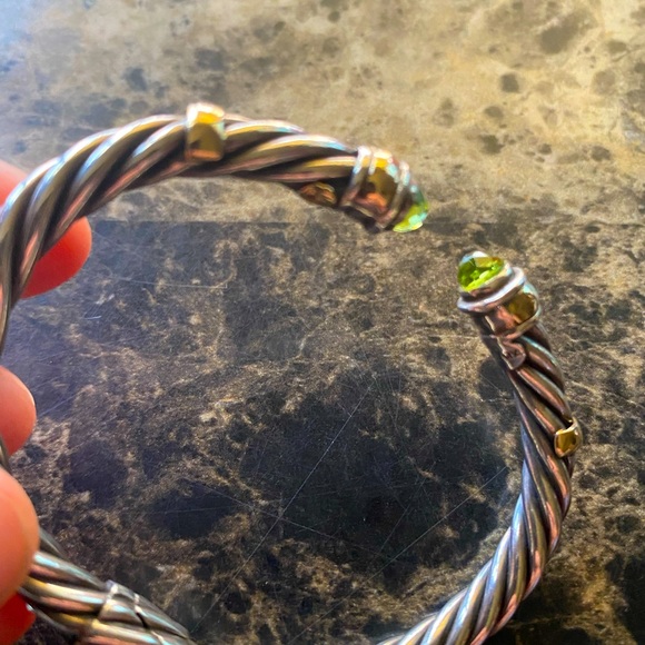 Samuel B. 5mm Sterling Silver 14K Gold Peridot Hinged Cable Cuff - Picture 2 of 11